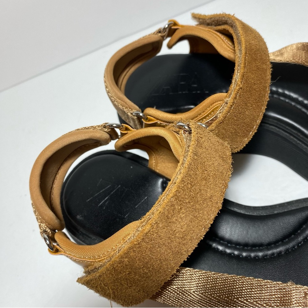 Zara Flat Strappy Dads Sandals Brown Sporty Style Thick Sole Women’s Size 36 - Picture 12 of 16